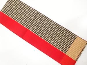 本場筑前博多　格子模様織り出し　単衣半幅帯